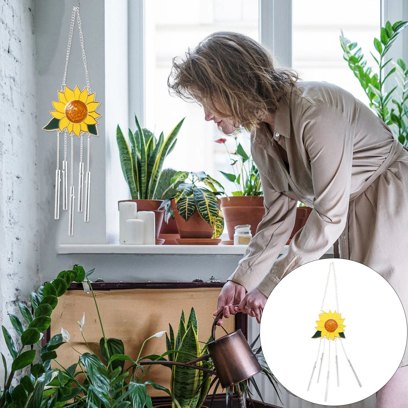 

1Pcs Alloy Flower Wind Chime Sunflower Pendant Exquisite Workmanship Home Decor Indoor Outdoor Chime Pendant