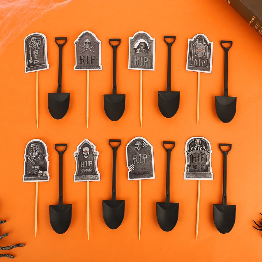 16/32 Stück Halloween Horror Cupcake Topper Grabstein Skelett Kuchen-Dessert-Deko Halloween Geburtstag Party Dekorationszubehör – Detail 6