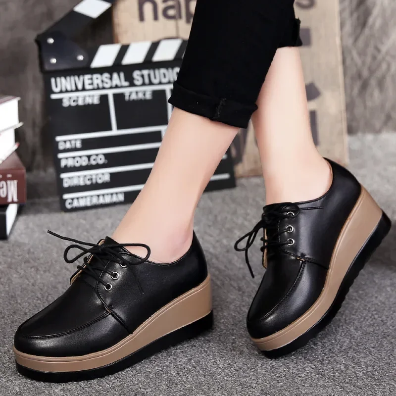 Comemore Women Oxford Shoes Flat Platform Casual Ladies Shoe Leather Pumps Round Toe Zapatos Mujer 2024 High Heel Footwear Brown