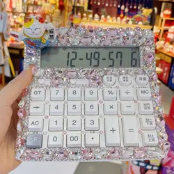 Boutique-calculadora electrónica de lujo para oficina, electrónica para escuela y oficina, calculadora creativa para computadora de escritorio, diamantes de imitación de cristal