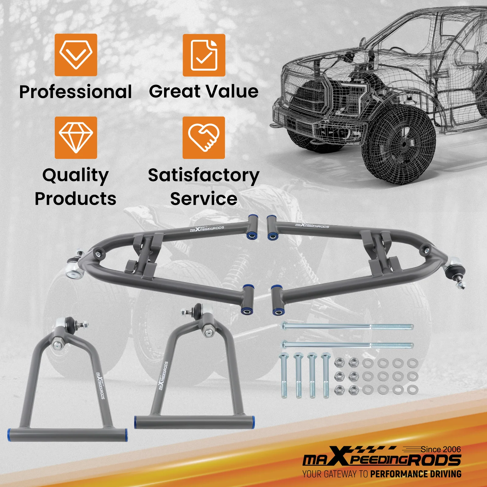 Suspension Front Lower Upper A-Arms Kit for 2004-2013 Yamaha YFZ450 Control arms
