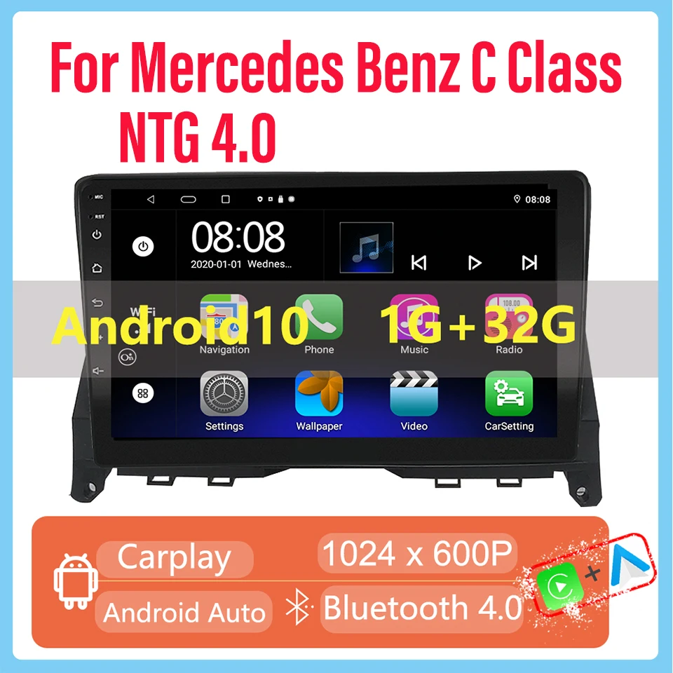 wireless Android Carplay for Mercedes Benz C Class W204 C200 C230 C250 C300 C350 2008-2010 NTG 4.0 Radio Capacitive Touch Screen