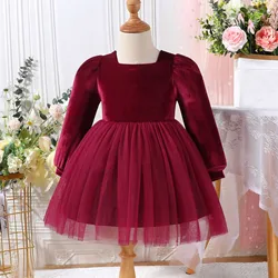 Christmas Lace Princess Dress For Girls Long Sleeve Winter Autumn Velvet Dress Party Performance Costumes Children New Year Gown