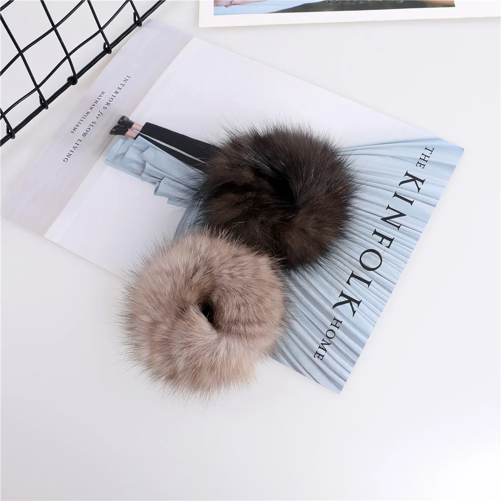 Luxury Women\'s 100% Real Sable Mink Fur Ponytail Holders Elastic hair scrunchy Ties Hairband Hair Accessories