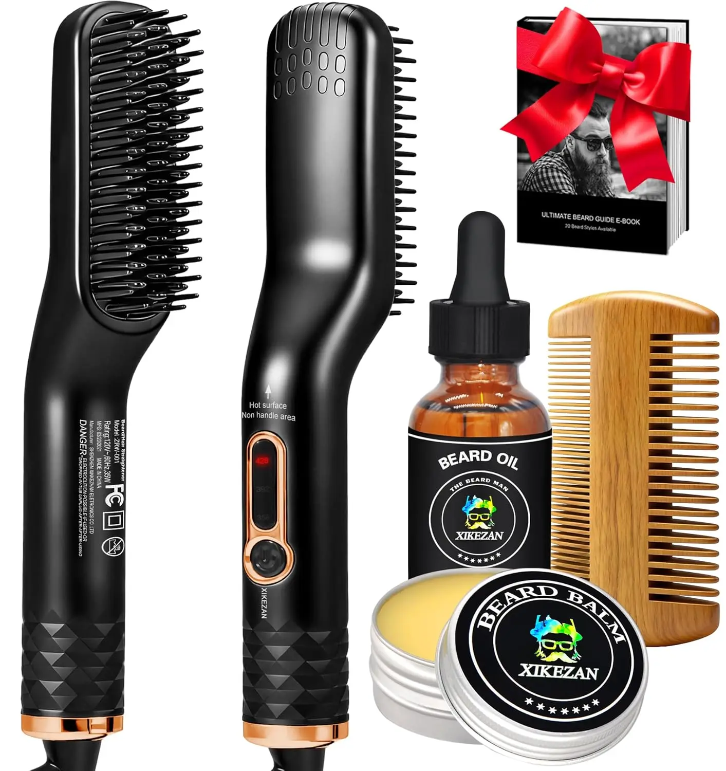 

Beard Straightener Kit for Men: Oil, Balm, Comb & E-Book, Dual Voltage, Auto Shut-Off, Anti-Scald, Travel-Friendly Gifts
