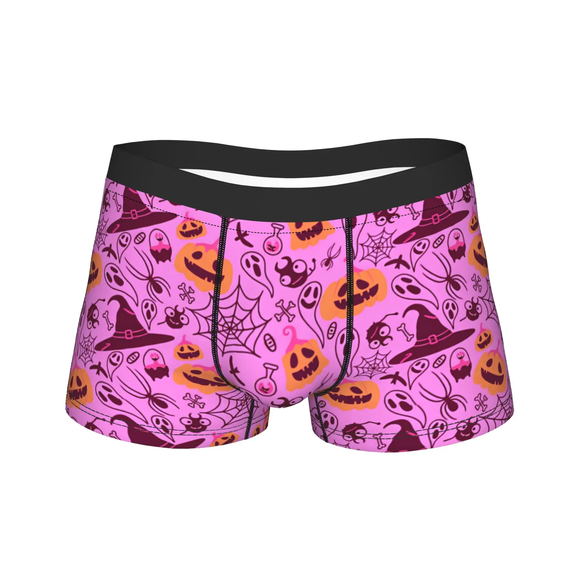 Halloween Cute Ghost Pumpkin Witch Hat Underwear  Soft Trend Underpants Custom Shorts Briefs For Male Pouch Large Size Trunk