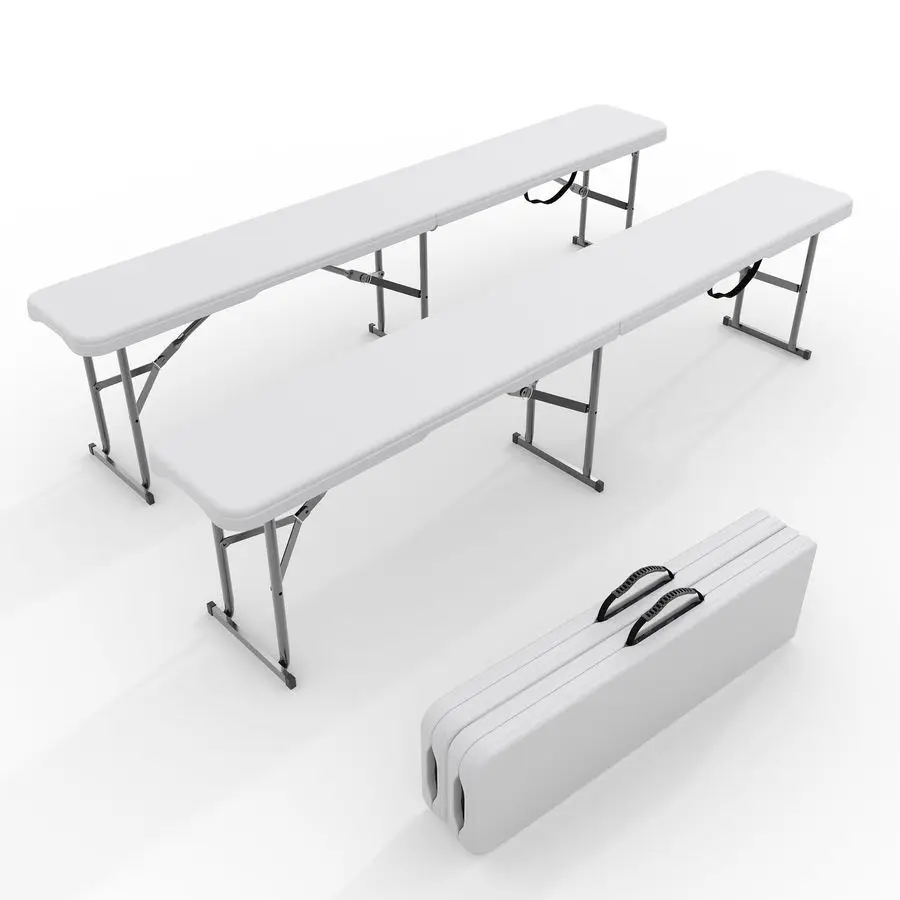 

GarveeLife Portable Folding Bench 6 Foot 2 Pack, Plastic Foldable Bench HDPE BenchTop with Carrying Handle for Outdoor Picnic C
