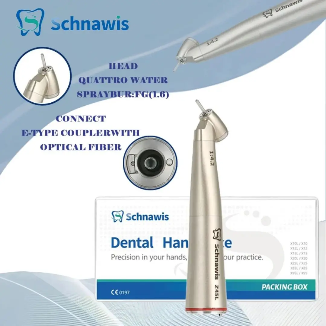 

Schnawis Dental Z45L Contra Angle HandPiece 45 Degree Surgical Handpieces Dentistry 1:4.2 Increasing Speed Red Ring Air Turbine