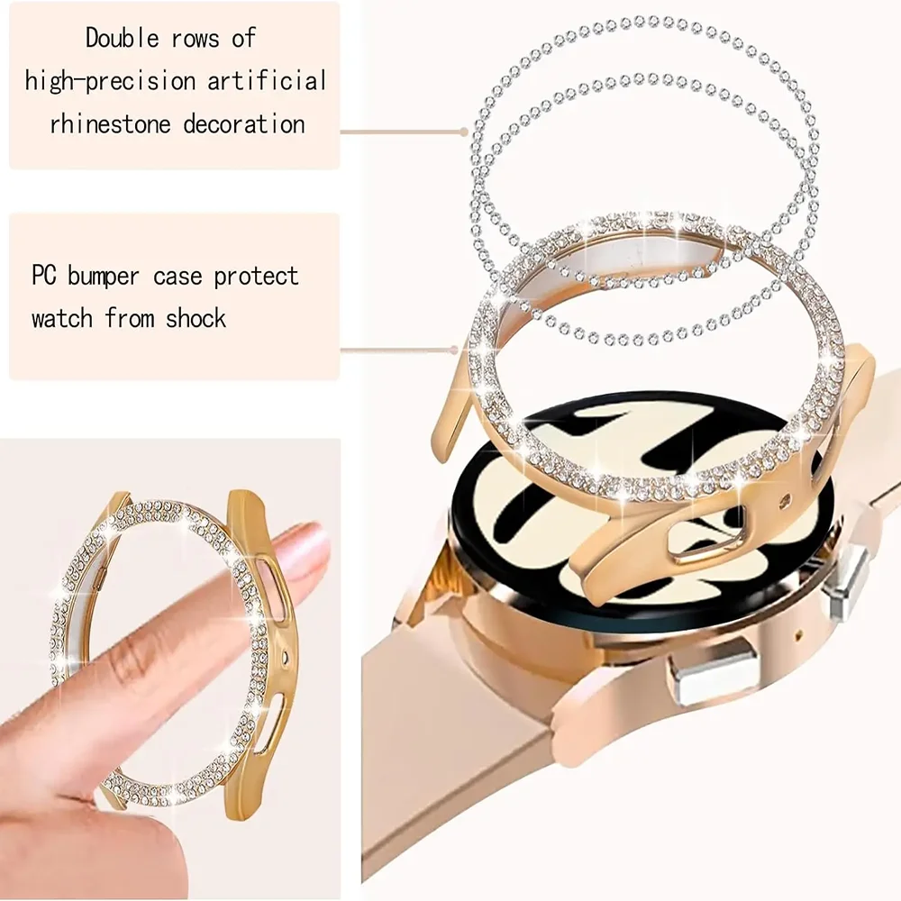 NO Screen Bling Case for Samsung Galaxy Watch 6 40mm 44mm Diamond PC Bumper Protective Cover Crystal Shining Rhinestone Cases