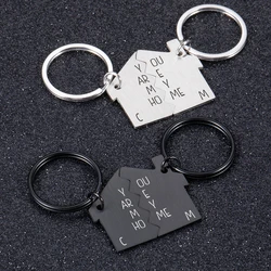 2PCS Home Keychain Personalized Customized Keyring Initials Names Engraved for Boyfriend Husband Couple Loves Anniversary Gift