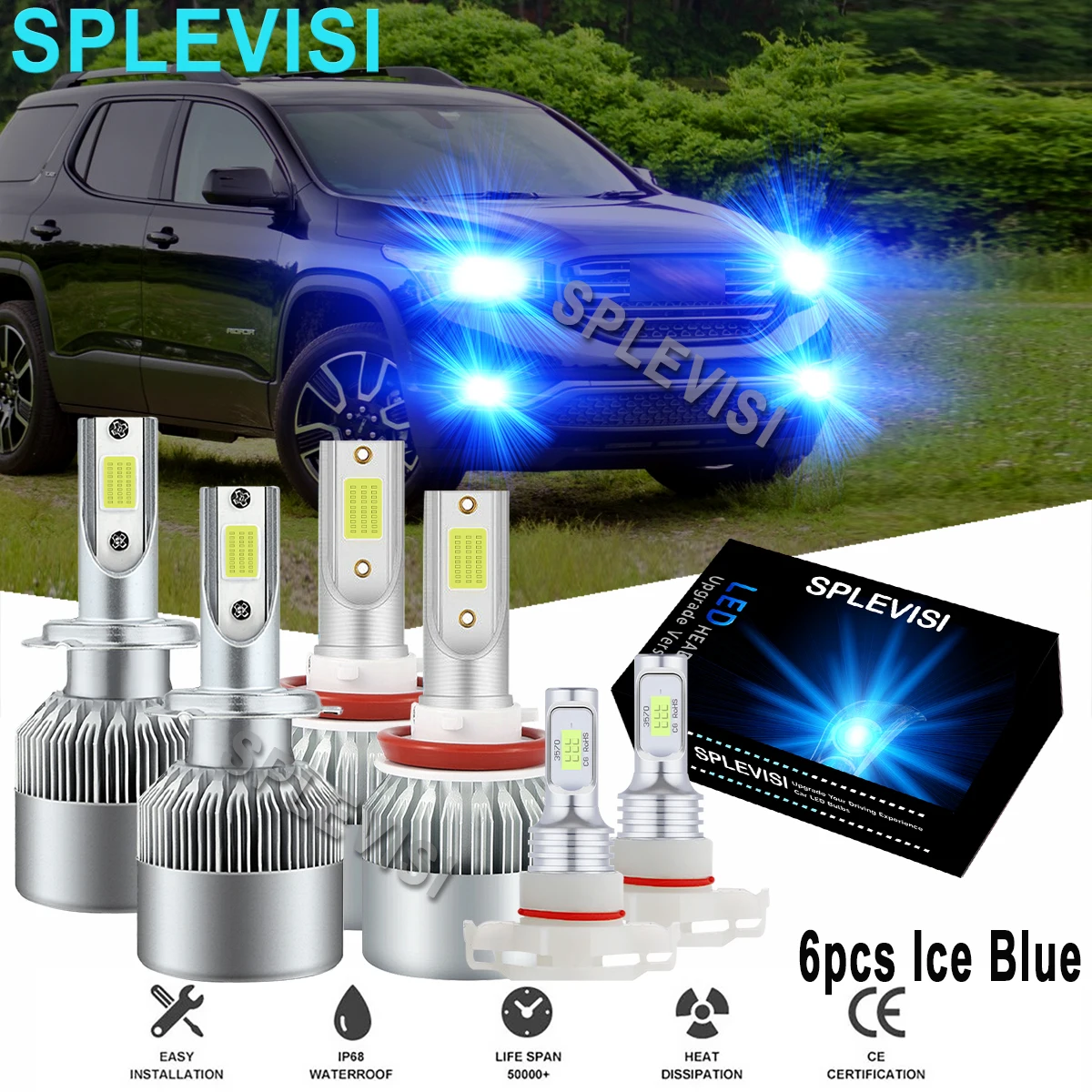 

6PCS Ice Blue Car LED Headlight Fog Light Bulbs 8000K Fit For GMC Acadia 2007 2008 2009 2010 2011 2012