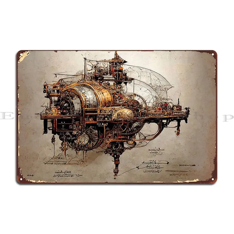 Steampunk Technical Schematic Metal Plaque Poster Painting Pub Mural Poster Designing Kitchen Tin Sign Poster