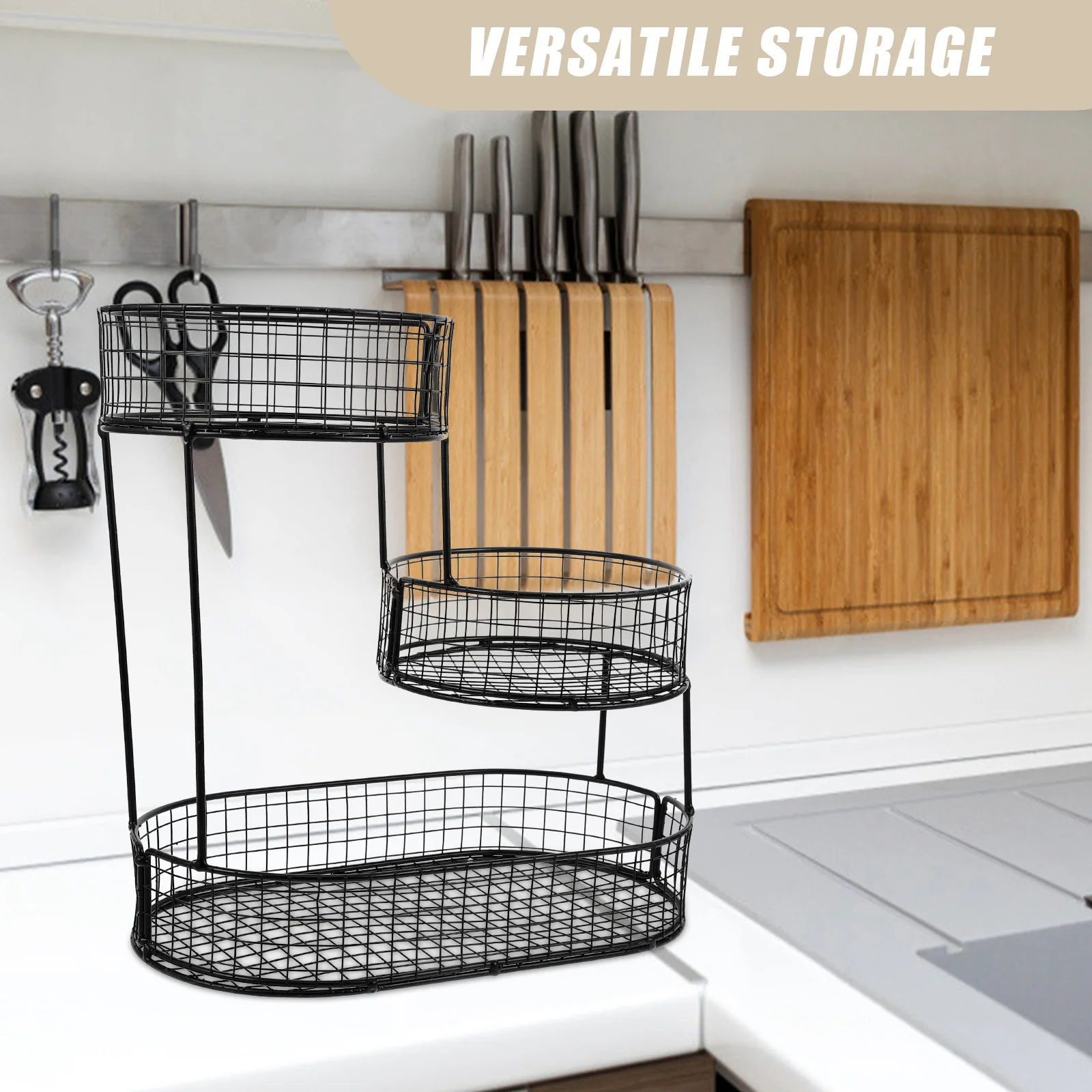 سلة الوجبات الخفيفة، رف تخزين الفواكه الجافة، عربة مخزن من الحديد المتدرج لتنظيم كونترتوب المطبخ، حامل وعاء الفاكهة والخضروات #4