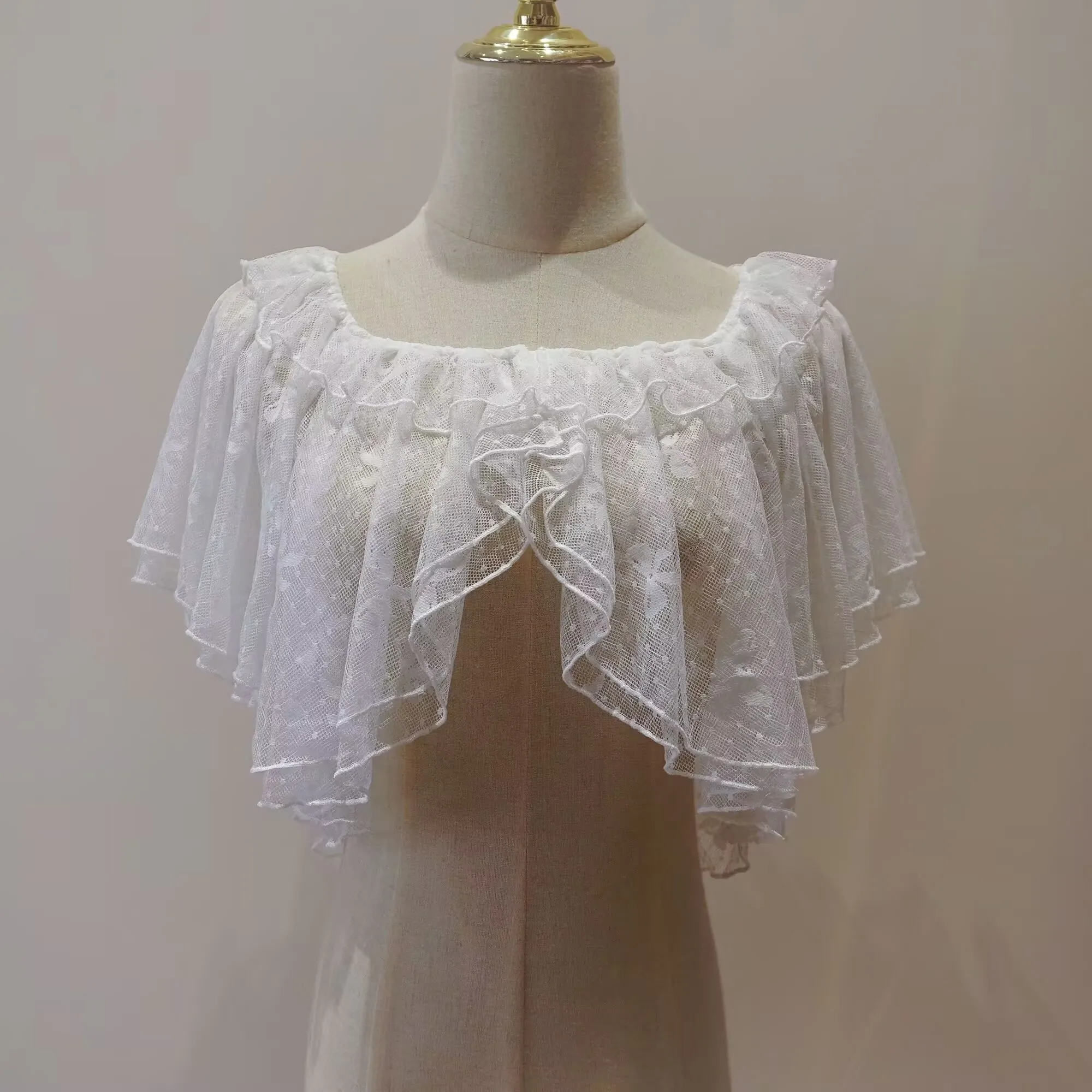 夏ロリータショート丈ラップコート レディース 可愛い キュート レース メッシュ オープンフロント ポンチョ ゴシック ガールズ レトロ キュート プリンセス ケープ ラップ