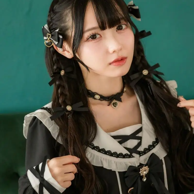 Женственные заколки для волос в стиле Лолиты, пара аксессуаров для волос, милый бант, лента, корейский декор для волос в стиле джирай, боковые заколки для девочек и женщин, заколки для волос