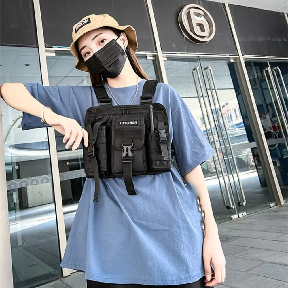 

Черная нагрудная сумка из ткани Оксфорд, дышащая светоотражающая сумка-жилет в стиле хип-хоп, повседневная водонепроницаемая сумка-жилет на плечо унисекс