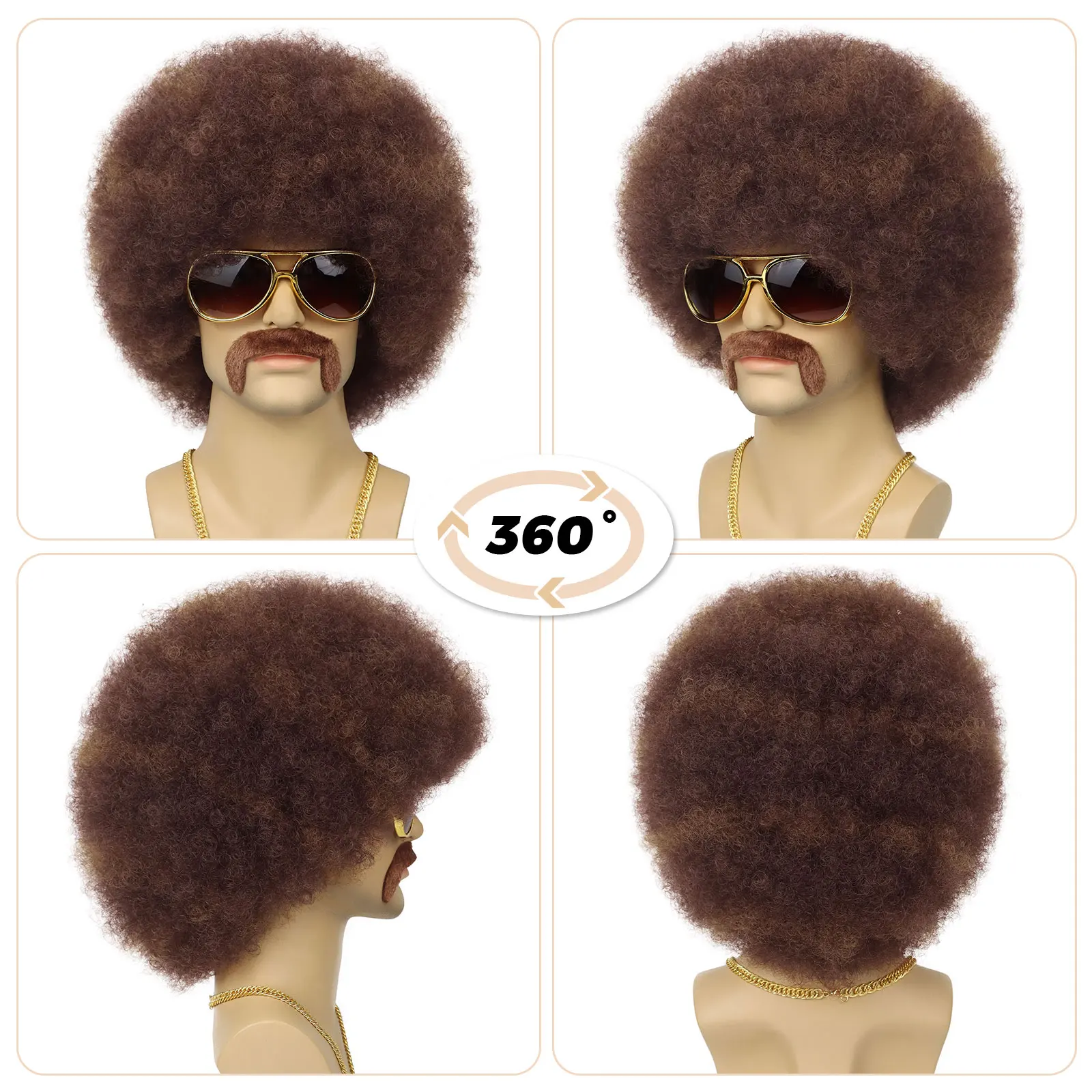 Syntetyczna peruka Afro Puff dla mężczyzn krótki czarny puszyste peruki Afro Disco Cosplay fantazyjne śmieszne peruki kostium na Halloween codzienne