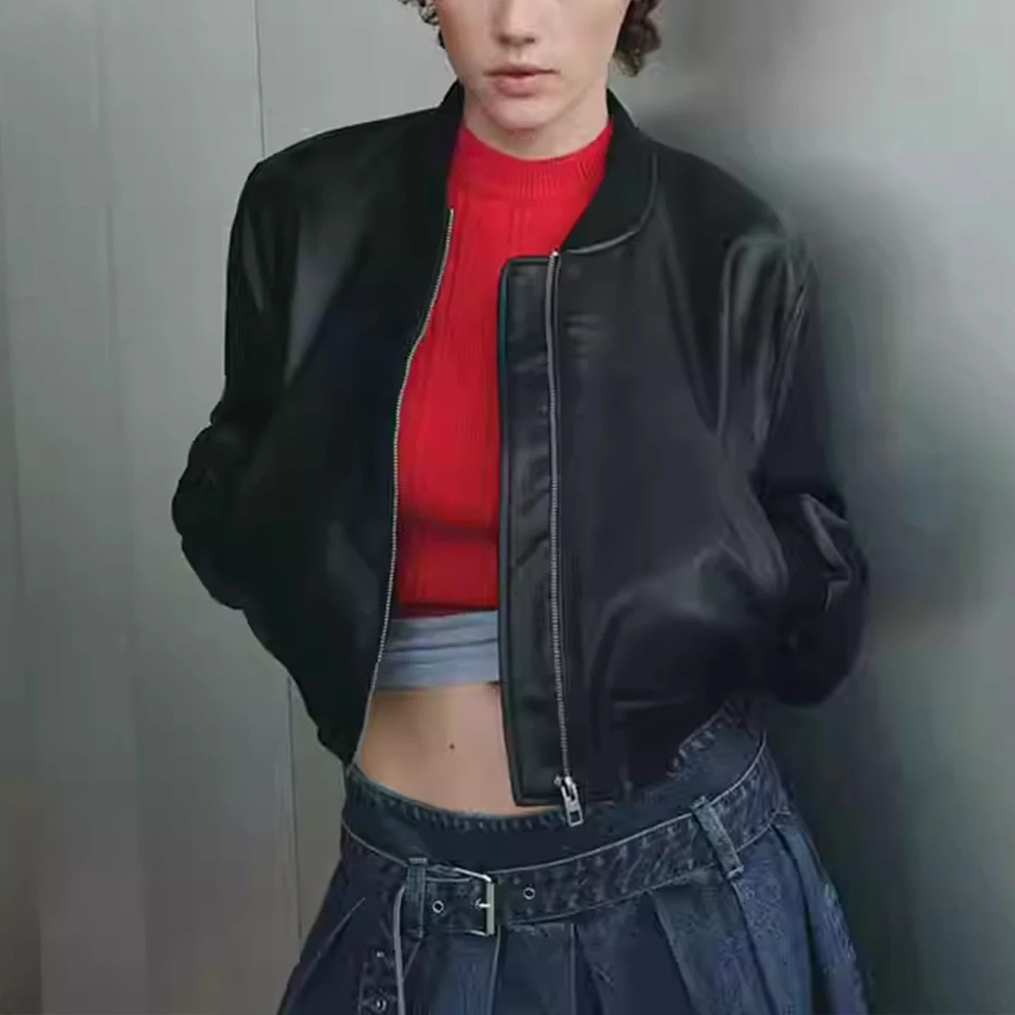 Z 2025 Nuovo Faionable Pilot Jaet Capispalla da donna Simulazione in pelle Street Sle Lungo Sve Cerniera cappotto ort