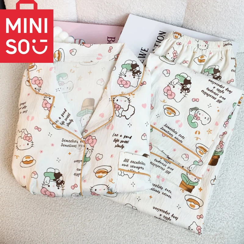 

Cute Hello Kitty Print Pajamas Set Women Fall Soft Sleepwear Long Sleeve Loungewear Cozy Autumn Winter Pajama 2PCS Homewear Y2K