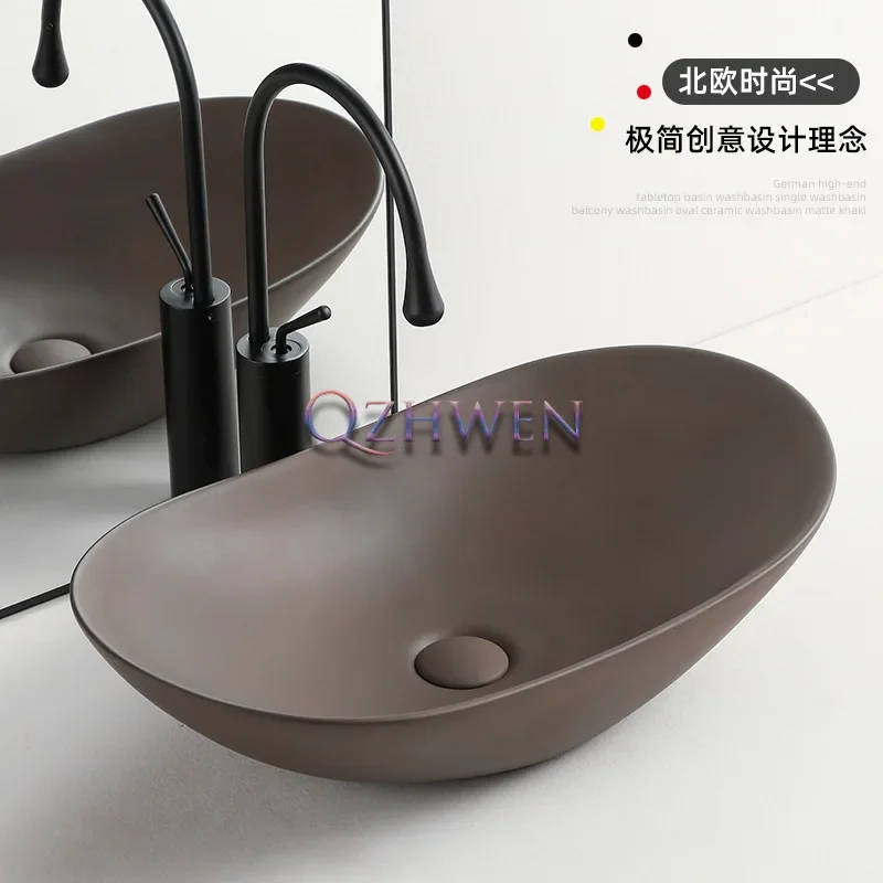 60/52/43cm Nordic Grey Brown Ceramic Washbasin Ingot Shape Bathroom Sink Household Balcony Hand Wash Pool Home Vessel Sink