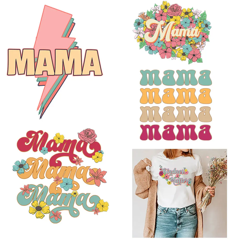 

Mama T-shirt Printing Iron On Patches For Kids Clothing Woman Heat Transfer Words DIY Applique Girl Sticker On Clothes Accessory