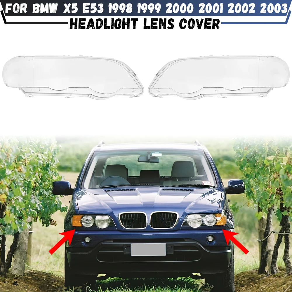 

Left/Right Car Headlight Lens Cover Lampshade Shell For BMW X5 E53 1998 1999 2000 2001 2002 2003 Headlamp Clear Cover Lens