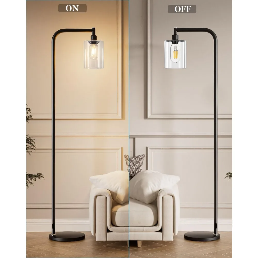 مصباح أرضي صناعي Lightdot 63 بوصة، مصابيح قائمة حديثة سوداء مع عاكس الضوء الزجاجي الشفاف، مصباح أرضي للمزرعة لغرفة المعيشة