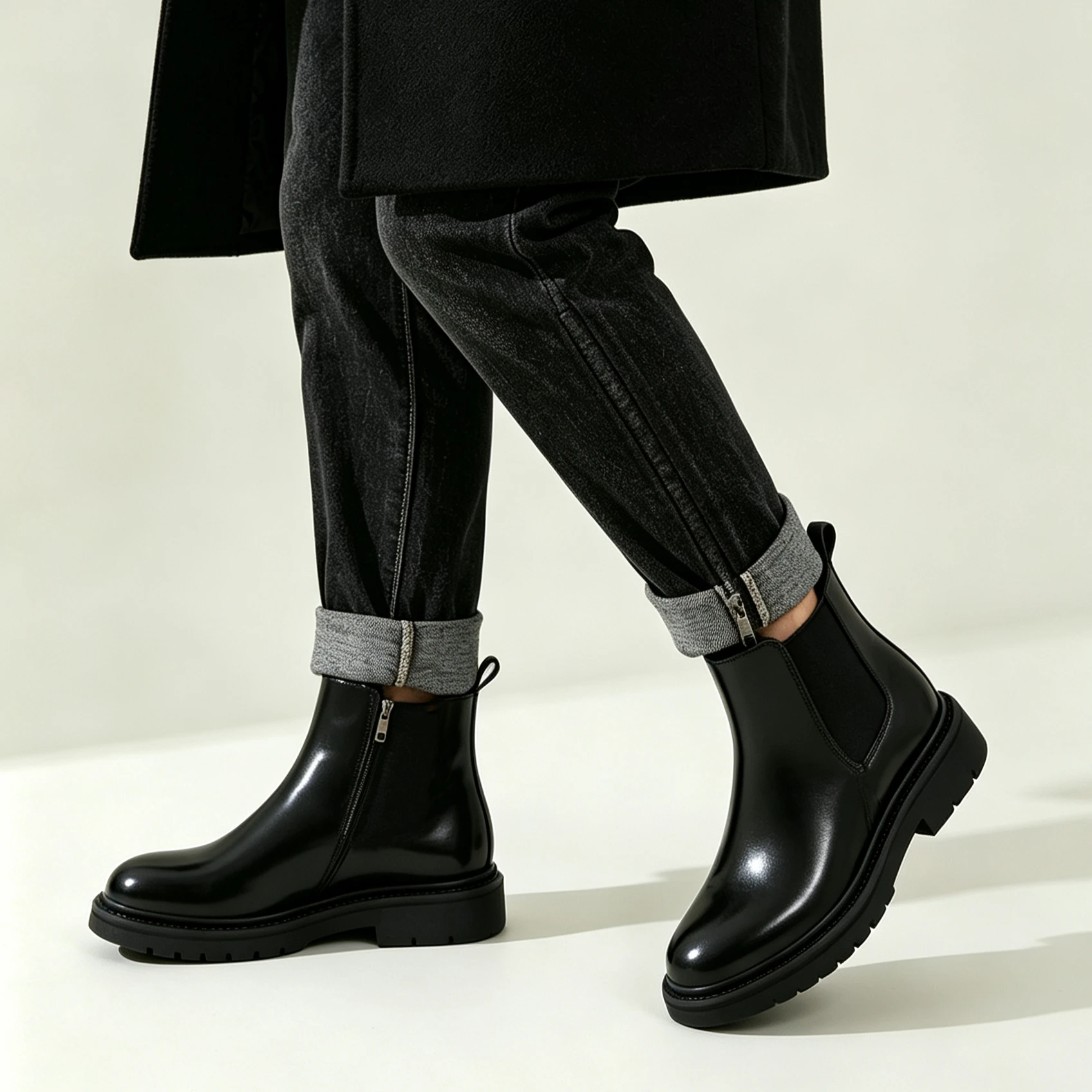 Men's Oxford Chelsea Boots, Faux Leather Upper, Side Zipper & Elastic Gusset, Thick Chunky Sole, Height Increasing All Season