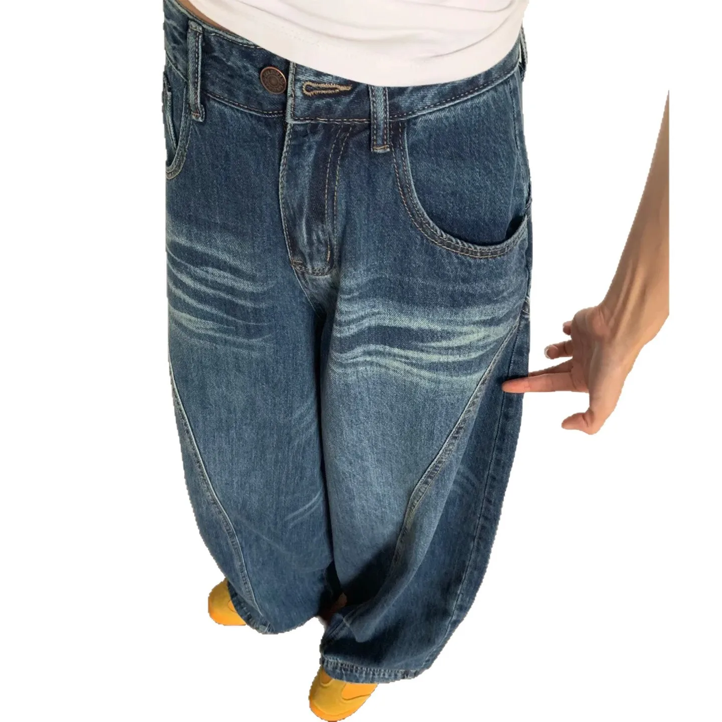 Vintage Women Oversized Baggy Wide Leg Jeans American Style Streetwear Y2k Sickle Denim Pants Woman Harajuku Loose Jean Trousers