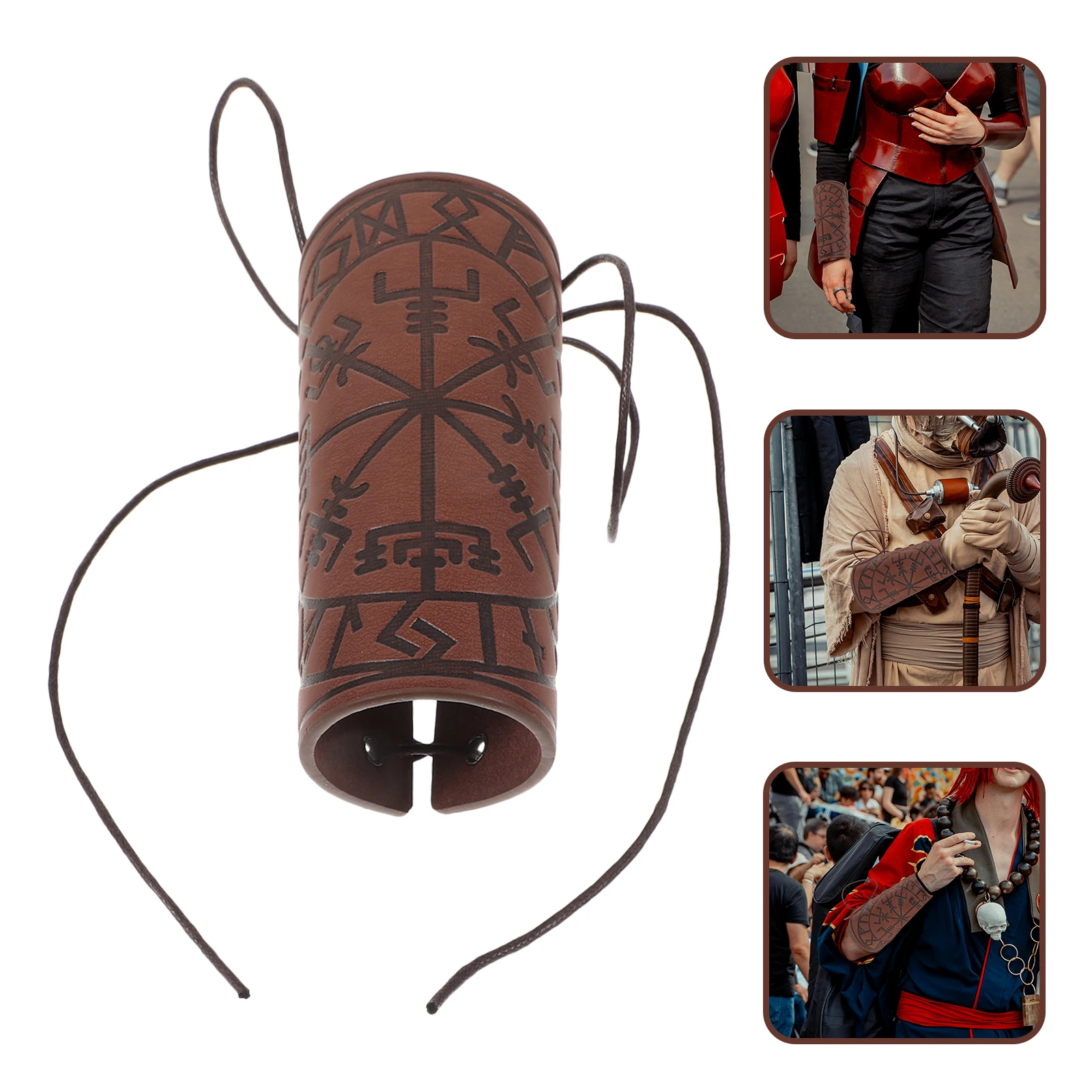 

Retro Viking Hand Strap Arm Guard Cosplay Bands Pu Wristbands Forearm Protectors Adjustable Lightweight Costume Accessory For