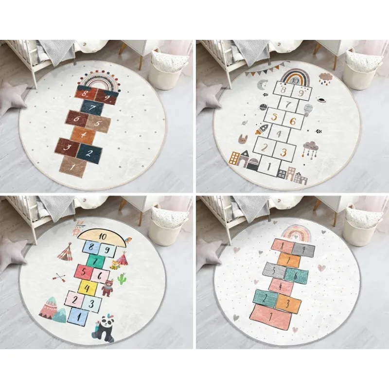 

Round Rug, Non-Slip Floor Mat for Kids' Room, Playful Circle Carpet for Playground or Bedroom