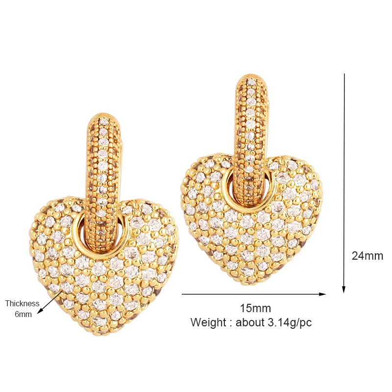 2022 New Luxury Colourful Heart Fuchsia Green Enamel CZ  ,Brass 18K Real Gold Plated,Summer Beach Earring,Trendy Jewelry Gift