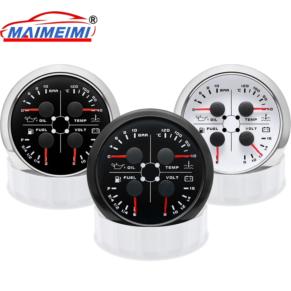 

Водонепроницаемый манометр 85 мм 4 в 1, давление масла, температура воды, уровень топлива, вольтметр, 7-цветная подсветка, цифровая указка, многофункциональный манометр