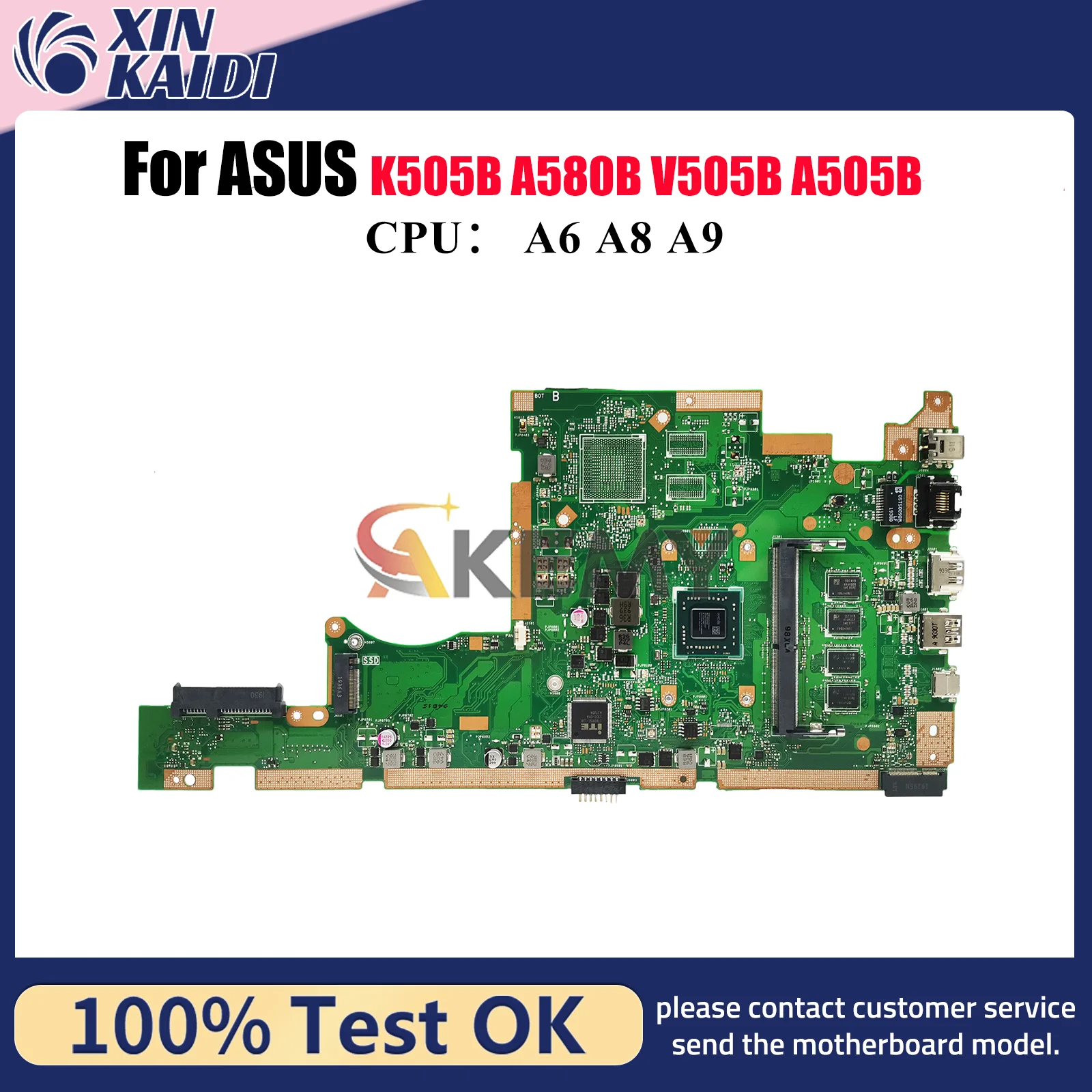 

X505BA Laptop Motherboard For ASUS VivoBook A580B V505B X505BP X505BA A505B K505B X505B Notebook Mainboard With A6 A8 A9 CPU stk