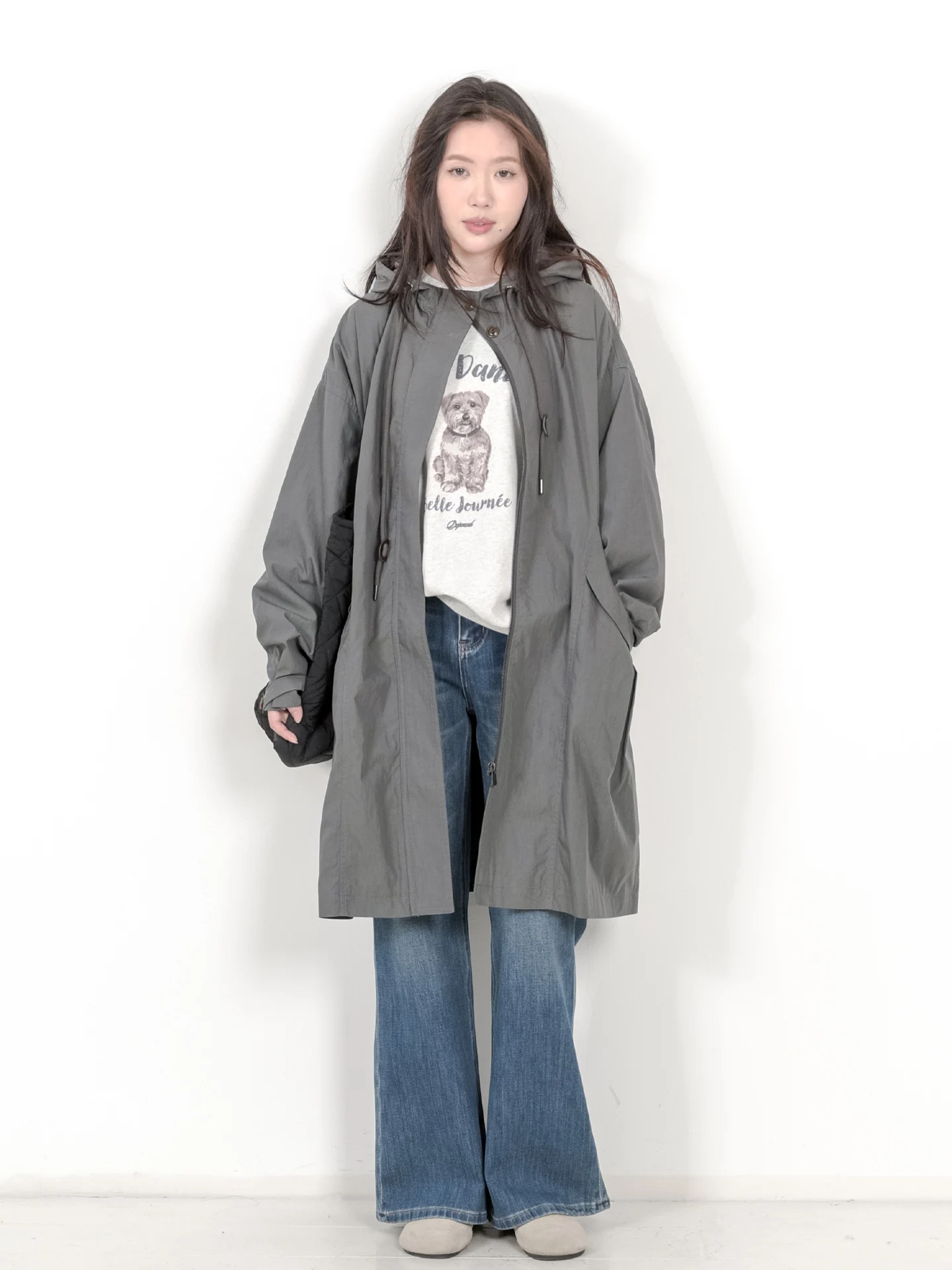 

Retro Sle Long Loose Hooded Thin Cotton Blend Coat for Women Simple Artistic Pure Color Autumn Outerwear KNgs