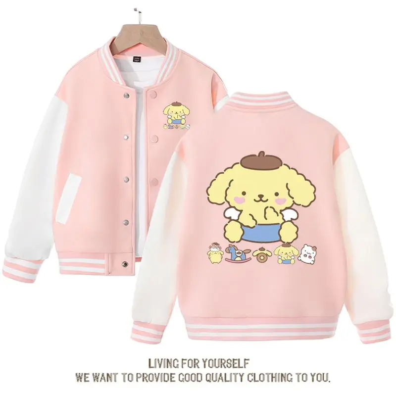 New Kawaii Sanrios Anime Pompompurin Cinnamoroll Kuromi Children Baseball Clothes Autumn Kids Jacket Boys Girls Sportswear Coats