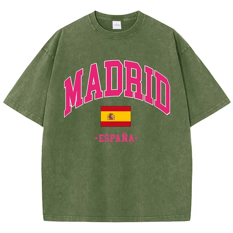 Madrid Spain Art And Design Print Tees Men Versatile Soft T-Shirt Aesthetic Round Neck Tee Clothing Harajuku Youth Half Sleeve