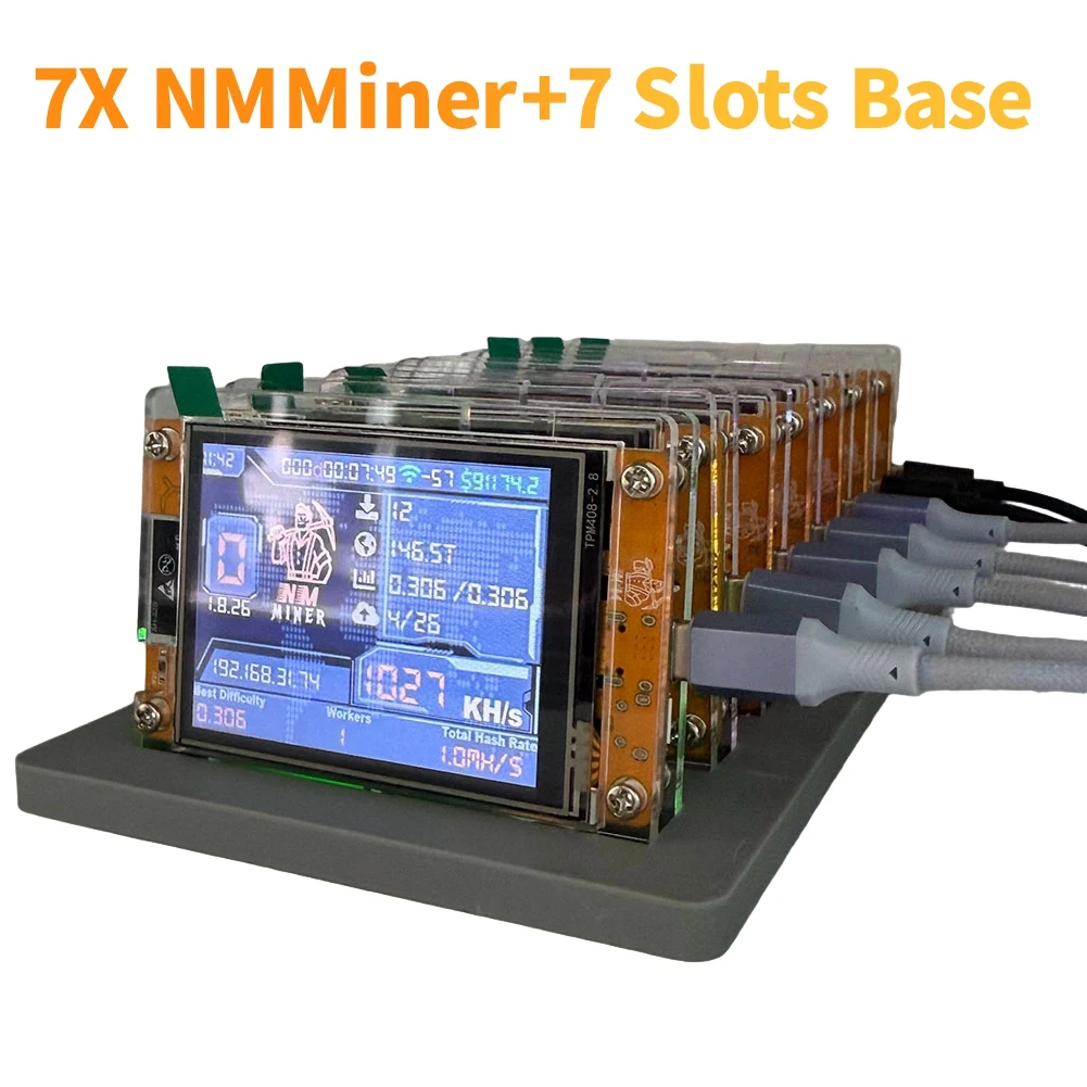 

7X 1030KH/S Nerdminernmminer+7 Slots Base Upgraded Harshrate 2.8 Inch Smart Display Bitcoin Crypto Solo Miner Home BTC