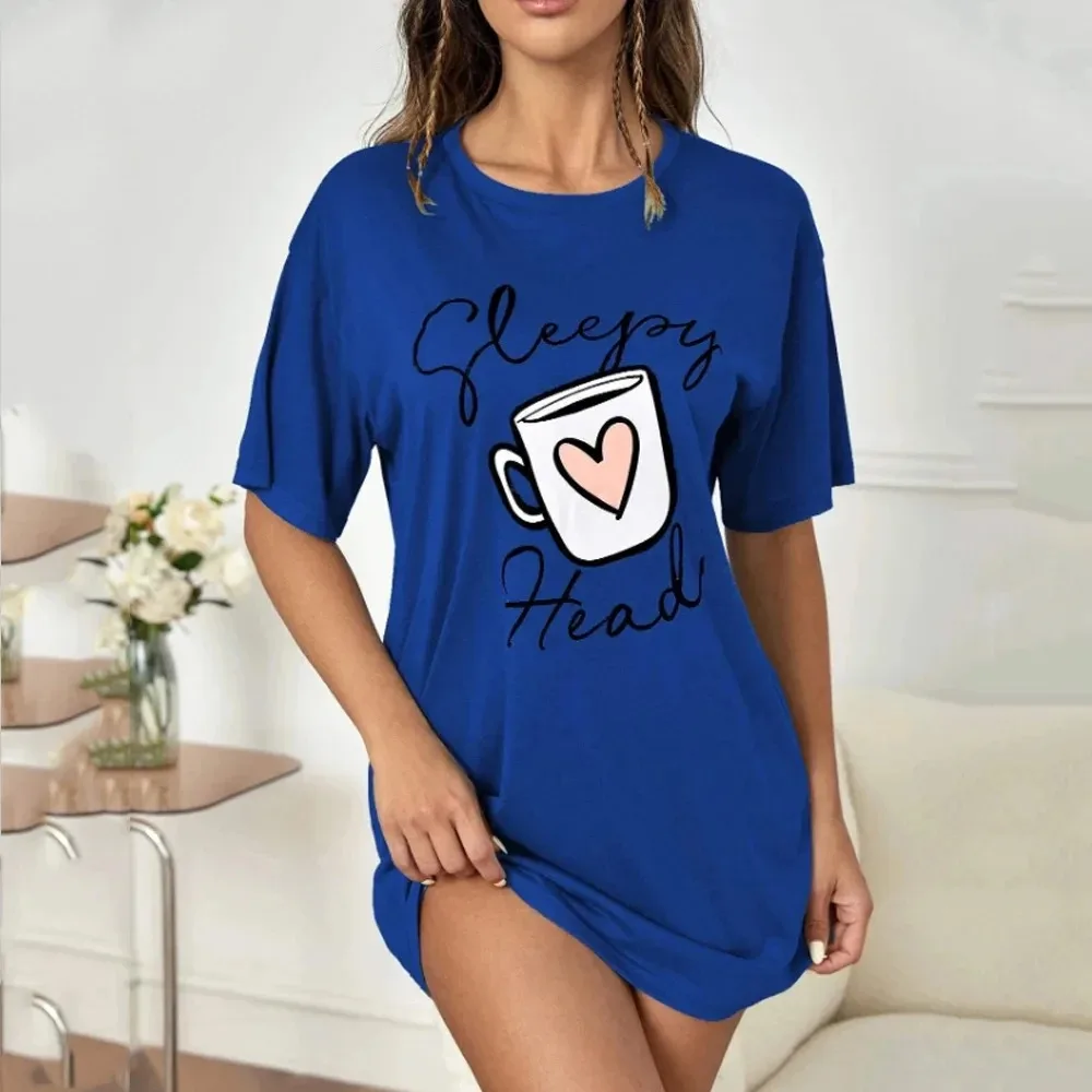 

Summer Short-Sleeved Pyjamas Plus Size Ladies Nightgown Elastic Dress Home Ice Silk Short-Sleeved Sexy Knee-Length Skirt