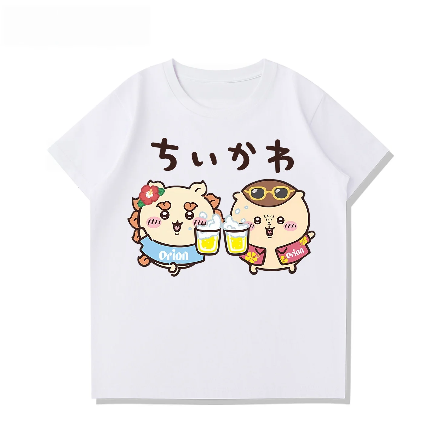 Chiikawa Shisa Kurimanju Orion Okinawa Cheers Print T Shirt Unisex O-Neck Short Sleeve Tees Kawaii Japanese Cartoon Graphic Tops