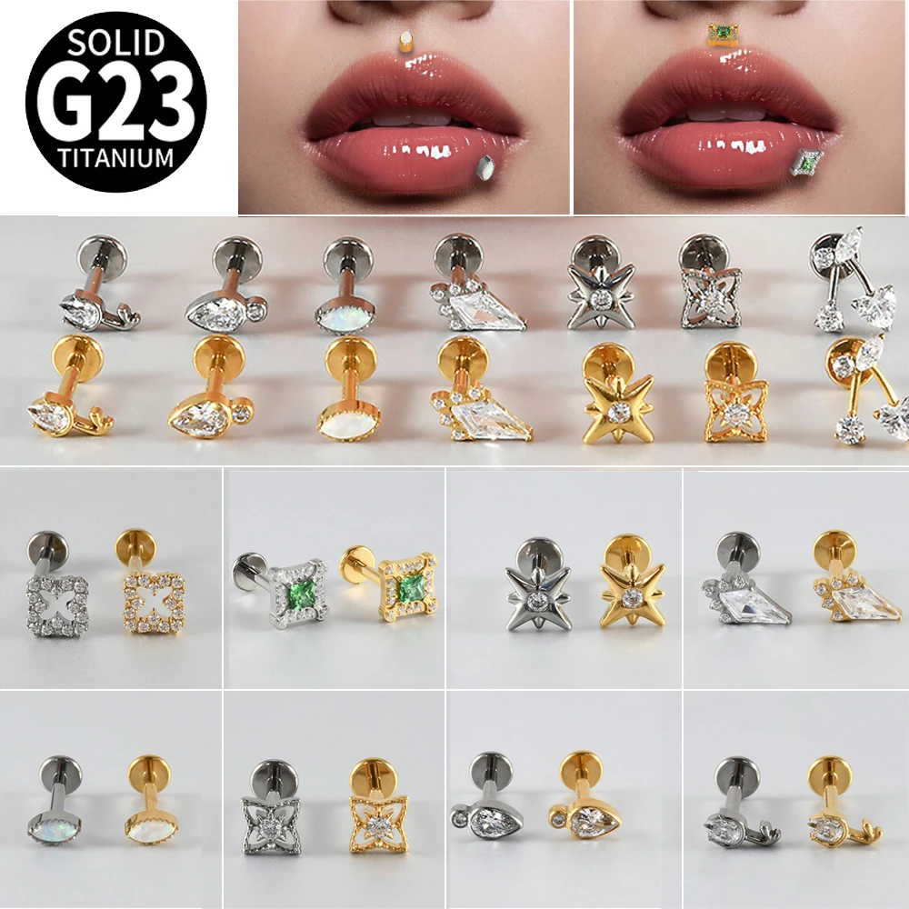 1 Stück G23 Massives Titan Verschiedene Stile Quadratischer Pferdeaugen-Design mit CZ-Besatz Lippen-Labret Ohr-Tragus Conch Lobe Piercing Ohrring