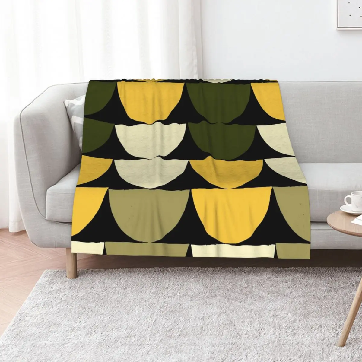 

Mid-Century Modern Yellow, Green, Cream Half-Circle Pattern Throw Blanket Soft Plush Plaid Thin Weighted heavy to sleep Blankets