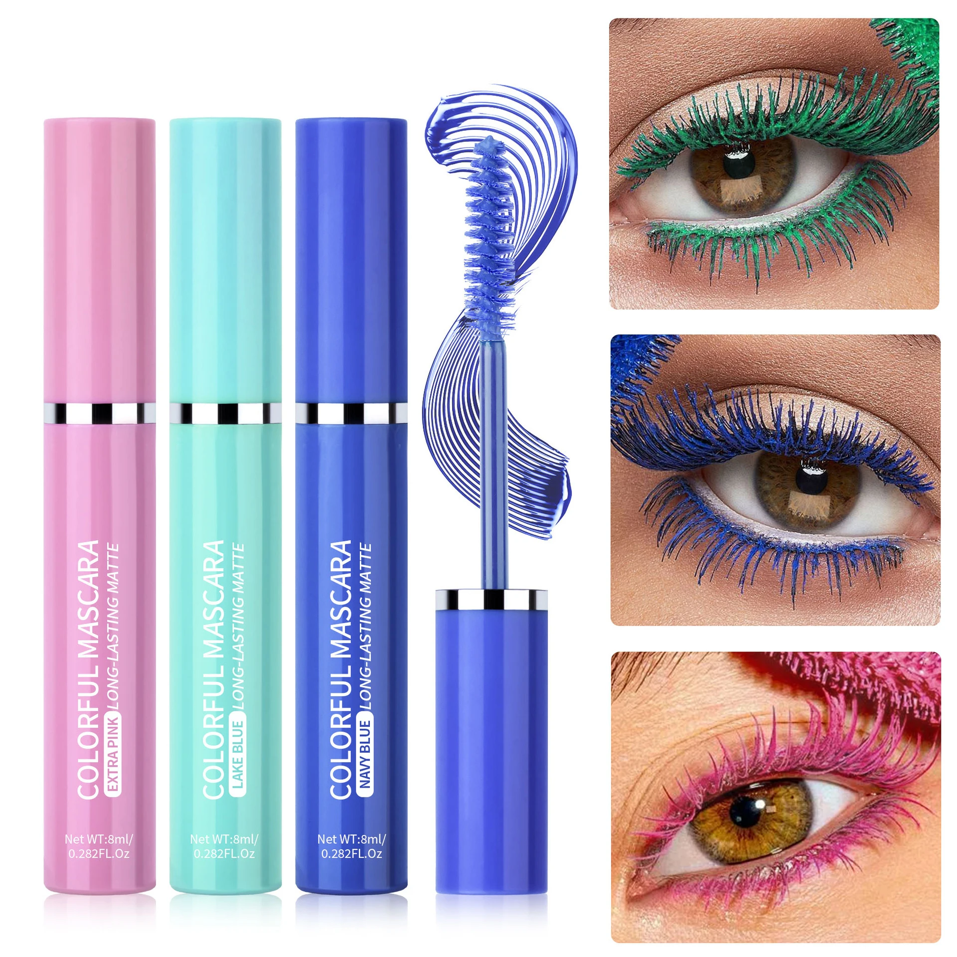 Farbige Wimperntusche, Wimpern, Blau, Rosa, Grün, bunt, wasserfest, Wimperntusche, bezaubernde, langlebige Curling-Wimperntusche, Augen-Weihnachtsmake-up