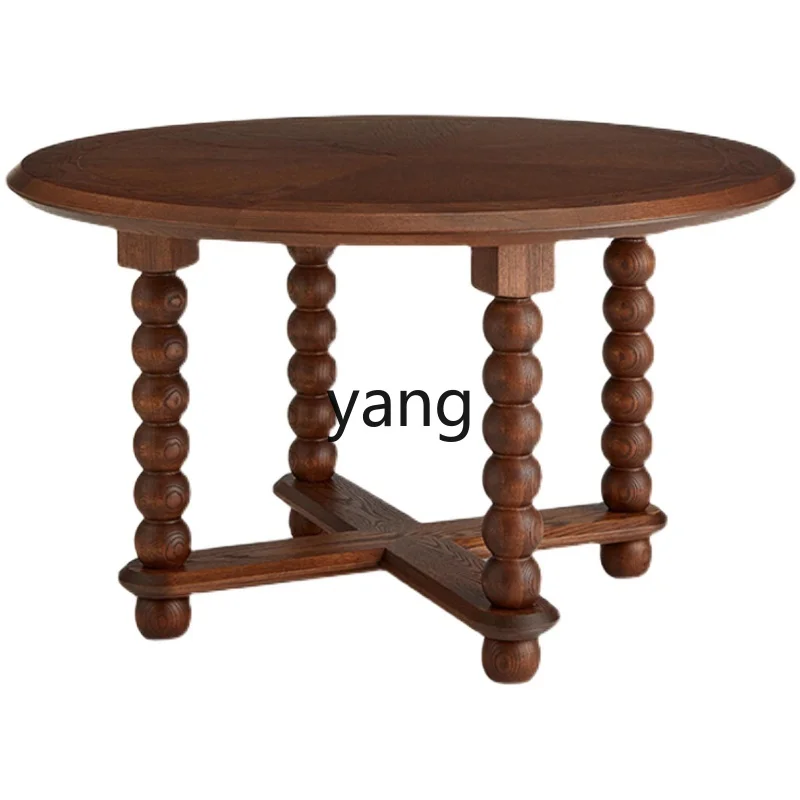 

LH retro solid wood dining table small apartment simple household oak round dining table for dinner