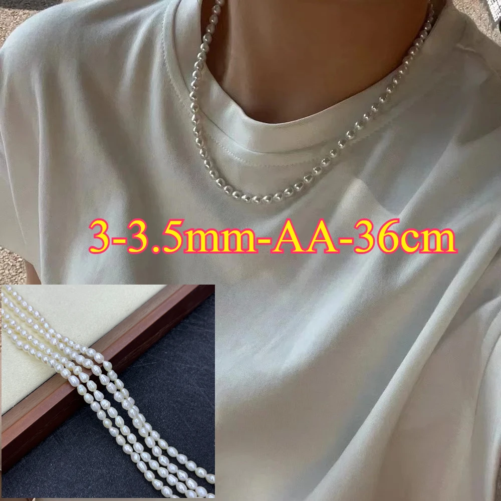 

3-3.5mm 2 A Luminous Natural Freshwater Pearls White Rice Bead Jewelry Make DIY Necklace Bracelet Women Gift Wedding Wholesale