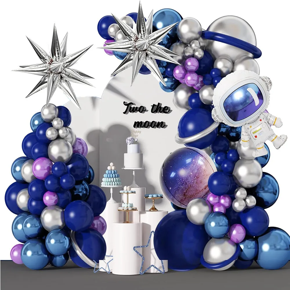 139 Stück Raum Ballon Girlande Bogen Kit-Weltraum Geburtstag Dekoration blau lila Silber Galaxie Astronaut Aluminium folie Ballon Junge Kinder Raum Thema Geburtstags feier Dekoration Lieferungen