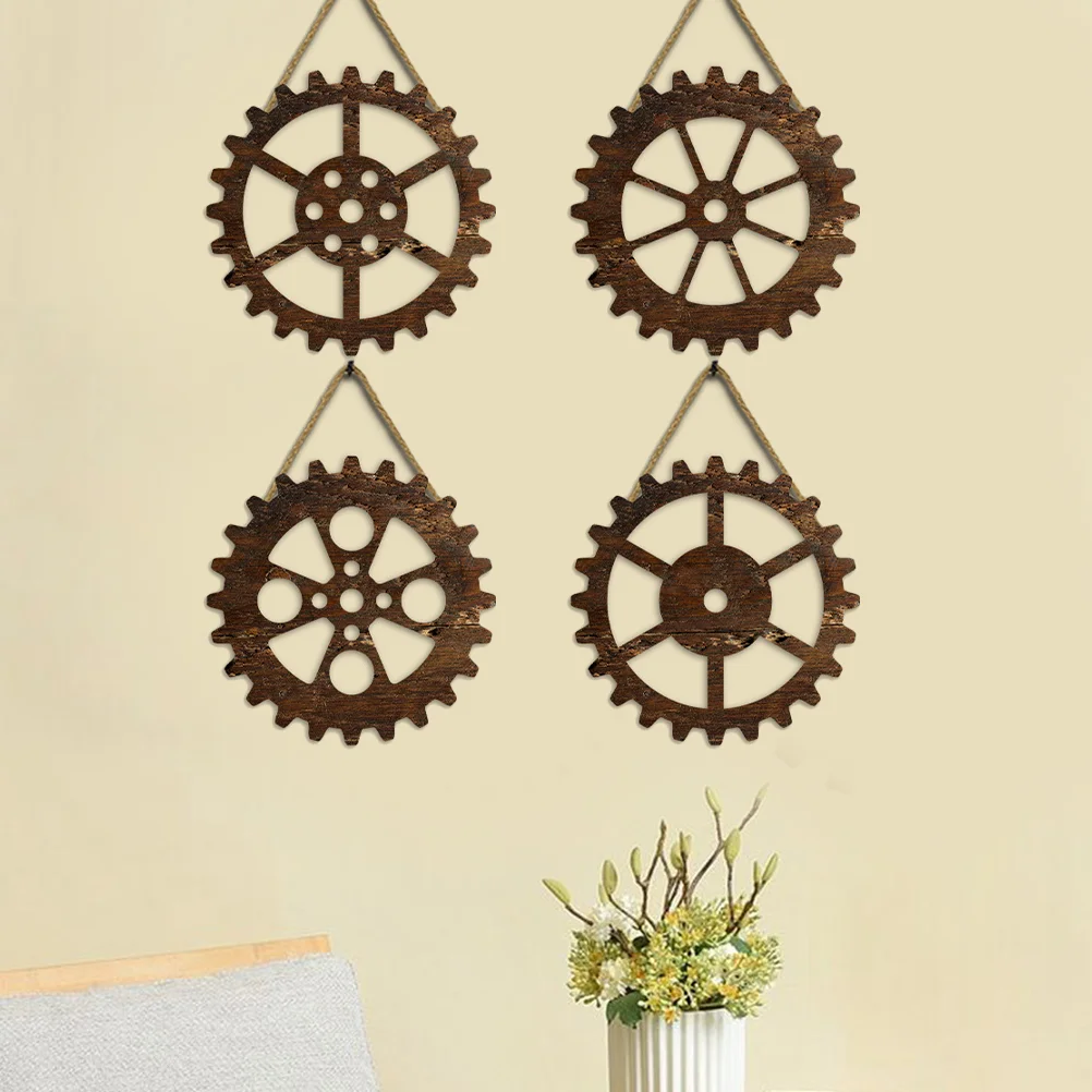 Retro Gear Wall Hanging Wooden Ornament for Home Decor Industrial Accessory Decors Ornaments Crafts