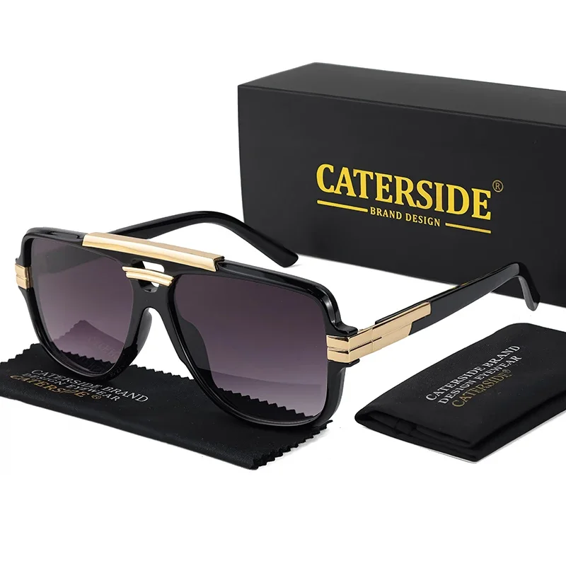 CATERSIDE Retro-Sonnenbrille mit quadratischem, großem Rahmen für Herren, flache Oberseite, doppelte Brücke, Piloten-Punk-Sonnenbrille, Damen-Party-Reisebrille, UV400