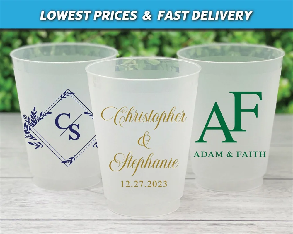 10PCS Custom Wedding Cups, Reception Bar Frosted Cups, Personalized Shatterproof Cups, Modern Wedding Decor, Signature Cocktails