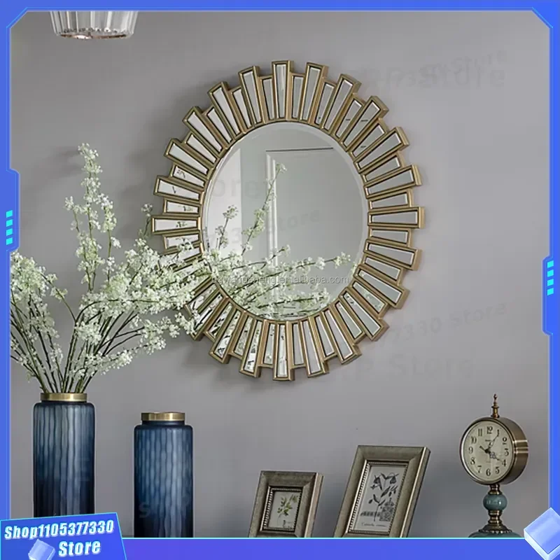 Antique Gold Round Wall Mirror Handmade Decorative Frame for Living Room Home Decoration Elegant Vintage Style Hanging